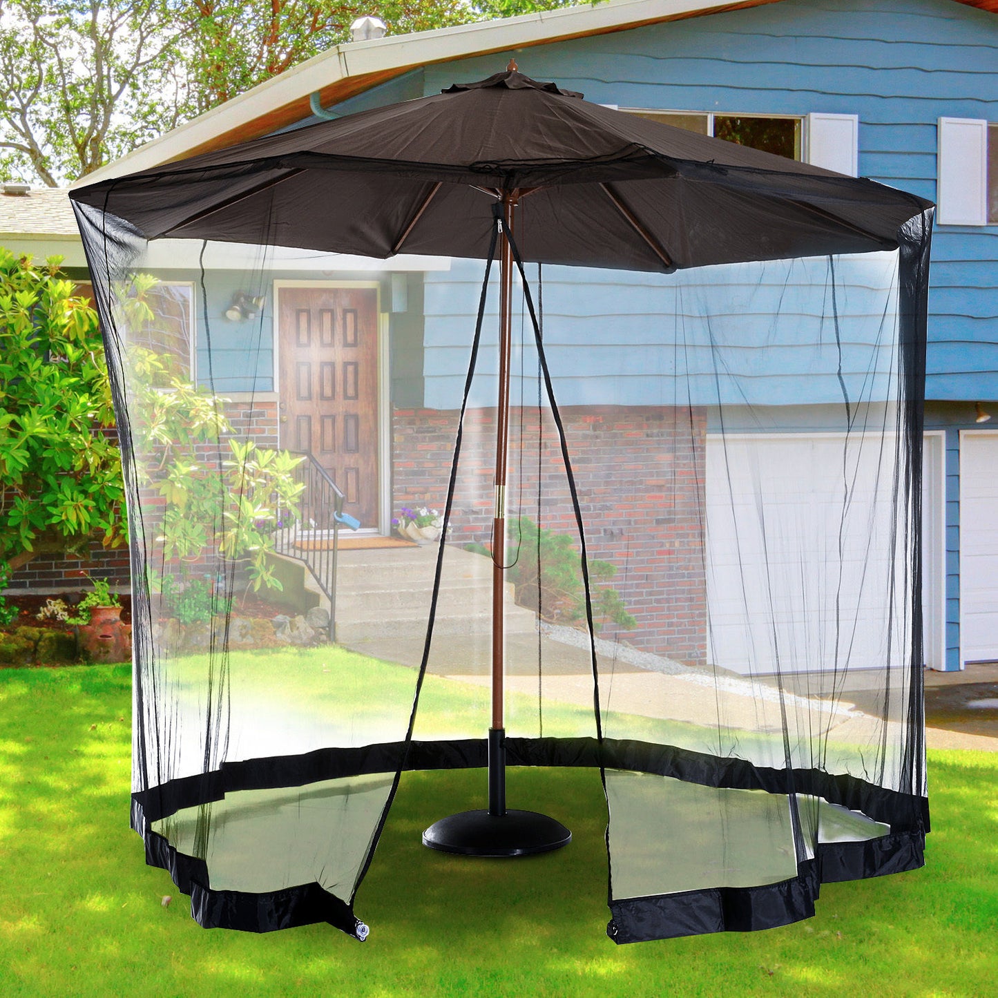 Outsunny Outdoor Patio 7.5ft Umbrella Table Screen Mosquito Bug Net w/ Zipped Door Black | Aosom Canada