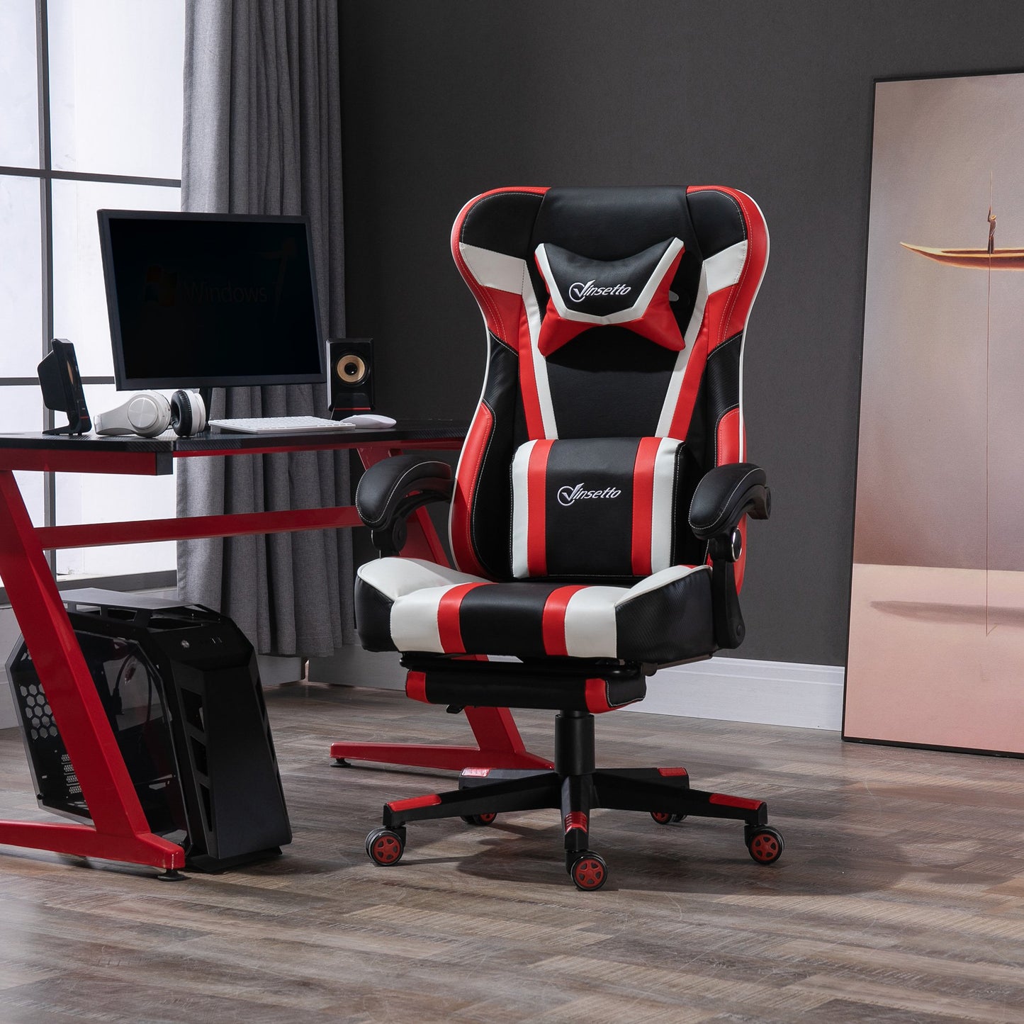Vinsetto High Back Racing Gaming Chair Reclining 360° Swivel Height Adjustable with Pillow Massage Lumbar and Footrest PVC Leather Red | Aosom Canada
