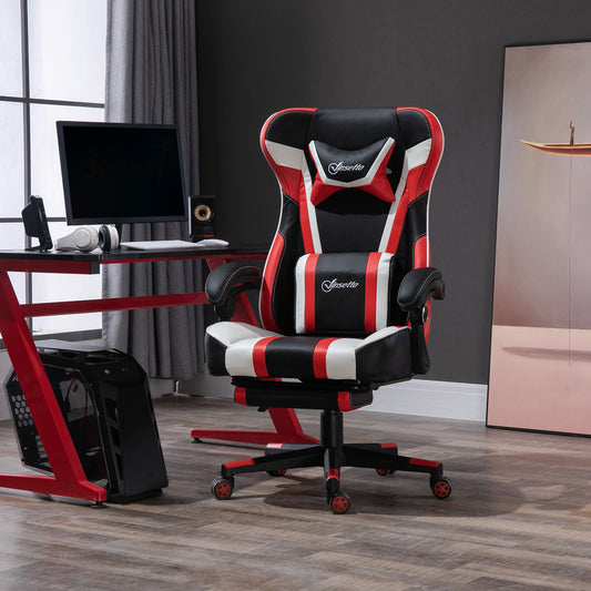 Vinsetto High Back Racing Gaming Chair Reclining 360° Swivel Height Adjustable with Pillow Massage Lumbar and Footrest PVC Leather Red | Aosom Canada