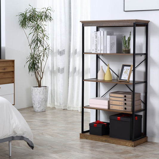 HOMCOM 4-Tier Steel Wooden Shelf with a Robust Multi-Functional Design, Tall Organizer Multifunctional Rack, Brown | Aosom Canada