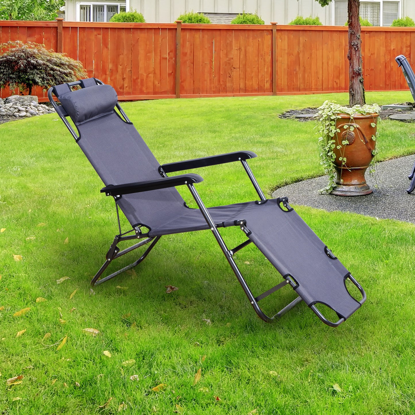 Outsunny Folding Lounge Chair Portable Recliner Lounger Outdoor Grey | Aosom Canada