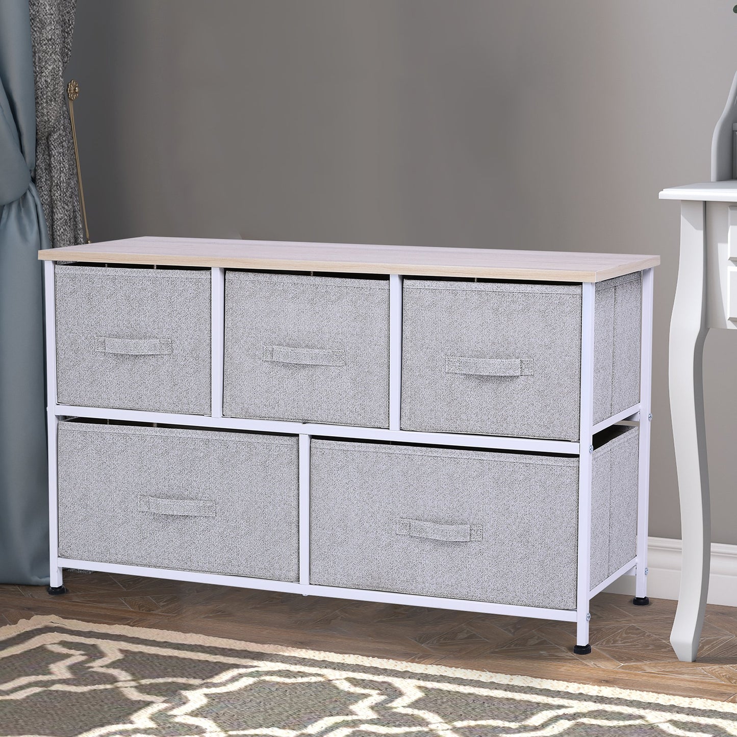 HOMCOM Linen Drawer Cabinet Organizer Storage Dresser Tower with 5 Removable Metal Frame Adjustable for Living Room, Kitchen, Bathroom | Aosom Canada