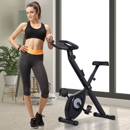 Soozier Foldable Magnetic Exercise Bike with Adjustable Resistance Indoor Stationary Upright Fitness Bike X Bike Digital Monitor, Black | Aosom Canada