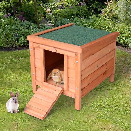 PawHut 20"x16.5"x17" Wooden Rabbit Hutch Small Animal House Bunny Guinea Pig Pet Cage Coop Cat Shelter Orange | Aosom Canada