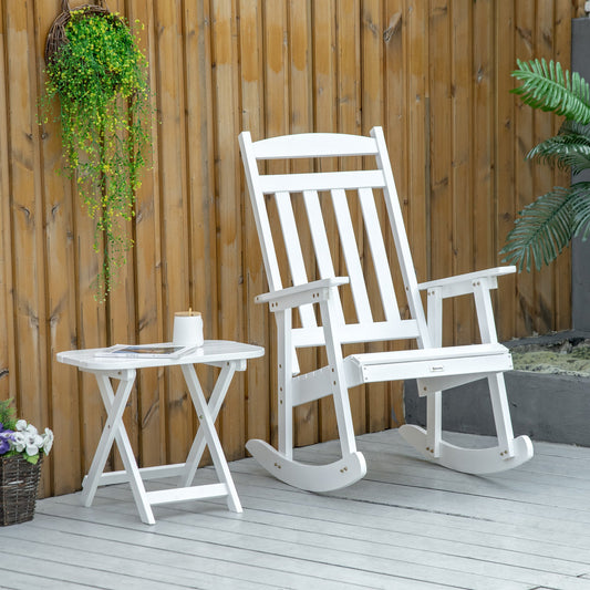 Outsunny Wooden Rocking Chair Set, 2-Piece Outdoor Porch Rocker with Foldable Table for Patio, Backyard and Garden, White | Aosom Canada