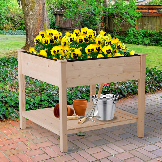 Outsunny Wooden Raised Flower Bed Outdoor Tall Planter Elevated Garden Plant Stand Box w/ Storage Shelf | Aosom Canada