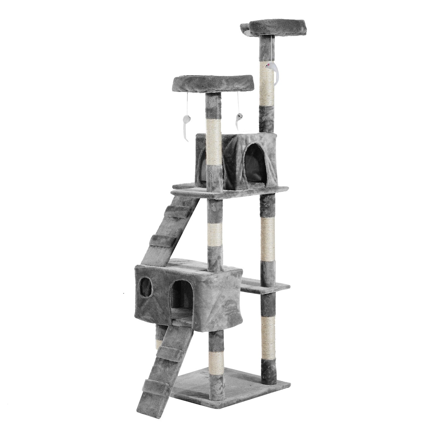 PawHut Modern Cat Tree 67" cat climbing tree Multi-Level Cat Scratching Tree Kitty Activity Center Post Tower Condo Grey | Aosom Canada