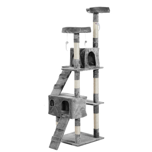 PawHut Modern Cat Tree 67" cat climbing tree Multi-Level Cat Scratching Tree Kitty Activity Center Post Tower Condo Grey | Aosom Canada