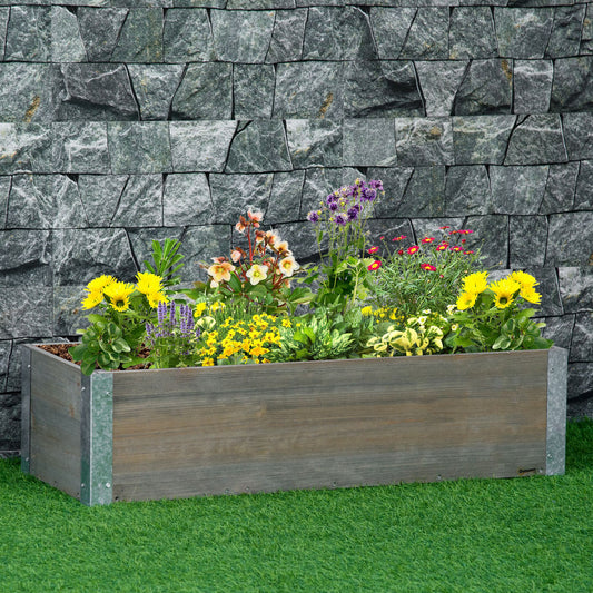 Outsunny 38" x 12" Raised Movable Garden Bed Elevated Wooden Planter Box Outdoor to Grow Vegetables, Herbs, and Flowers, Light Grey | Aosom Canada