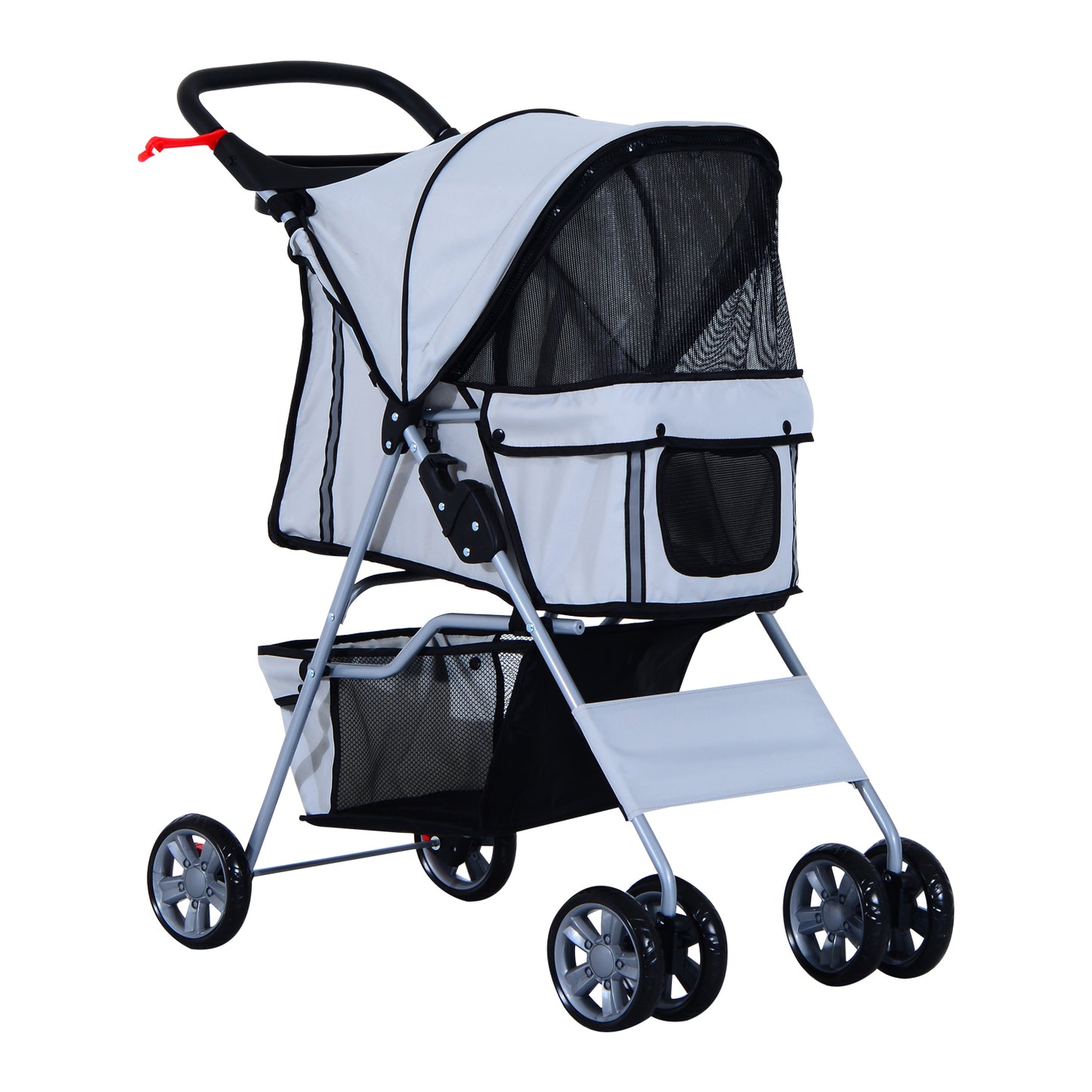 PawHut Jogging Stroller 4 Wheel Pet Stroller Carrier Folding Sunshade Oxford Cloth Canopy w/Brake Lightweight Reflective Strip Grey | Aosom Canada