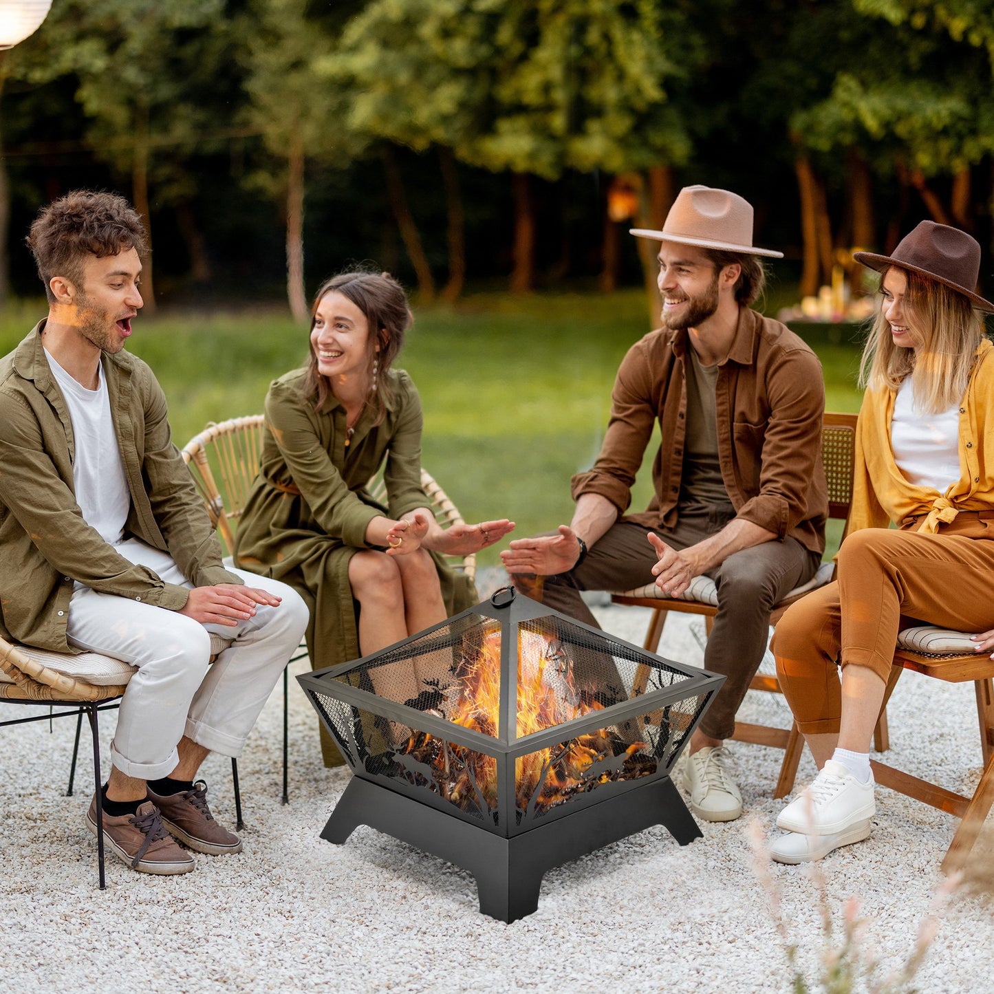 Outsunny 22'' Outdoor Fire Pit, Portable Wood Burning Firepit with Spark Screen, Poker for Patio, BBQ, Camping, Black | Aosom Canada