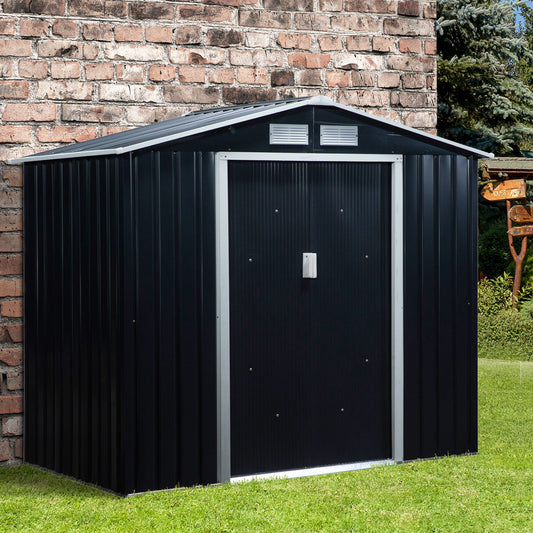 Outsunny 7'x4' Metal Outdoor Shed Organizer & Garden Storage with 4 Vents for Airflow & 2 Easy Sliding Doors, Dark Grey | Aosom Canada