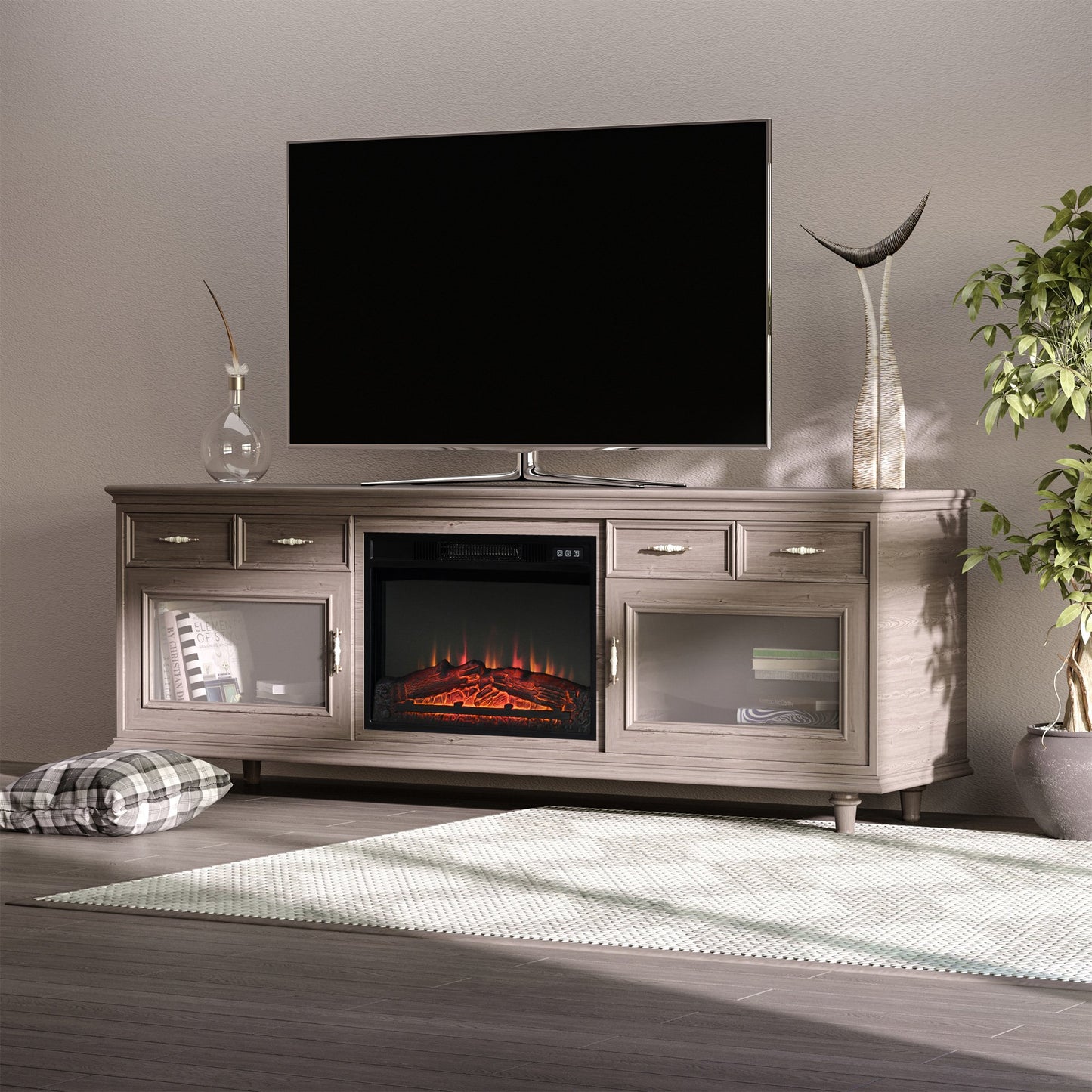 HOMCOM 23" Electric Fireplace Insert for Wooden Cabinet, Recessed Fireplace Heater with Log Flames, Adjustable Brightness, 1400W, Black | Aosom Canada