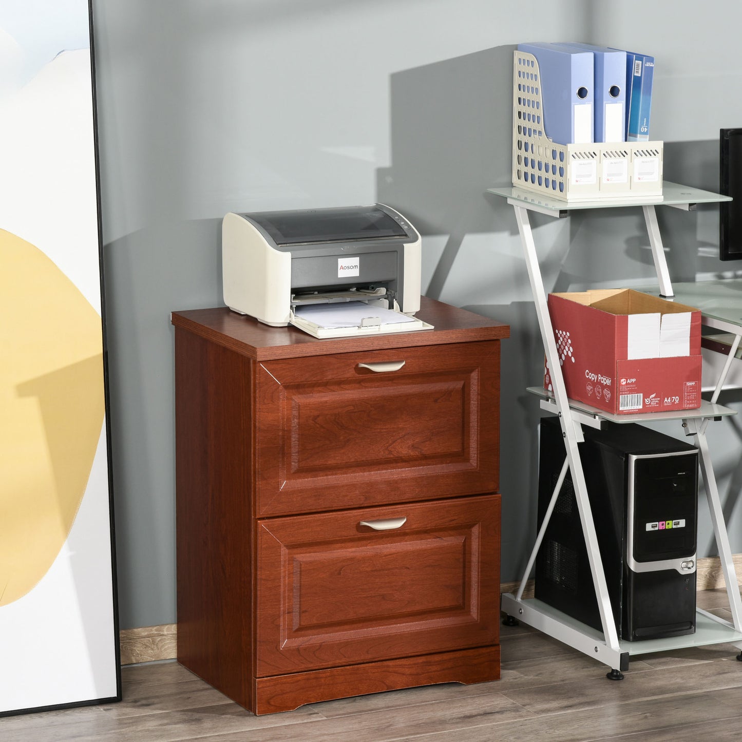 HOMCOM 2 Drawer Wood File Cabinet Modern Lateral Filing Cabinet Pedestal Documents Storage for Home Office Coffee Brown | Aosom Canada