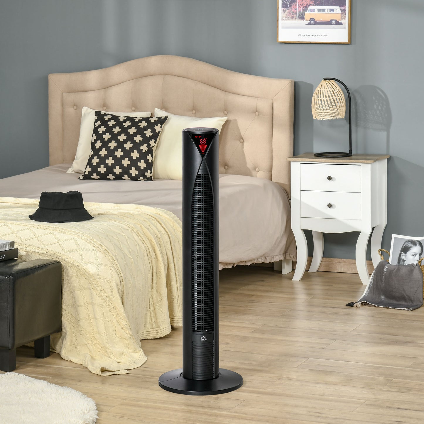 HOMCOM Freestanding Tower Fan Cooling for Home Bedroom with 3 Speed, 12h Timer, Oscillating, LED Sensor Panel, Remote Controller, Black | Aosom Canada