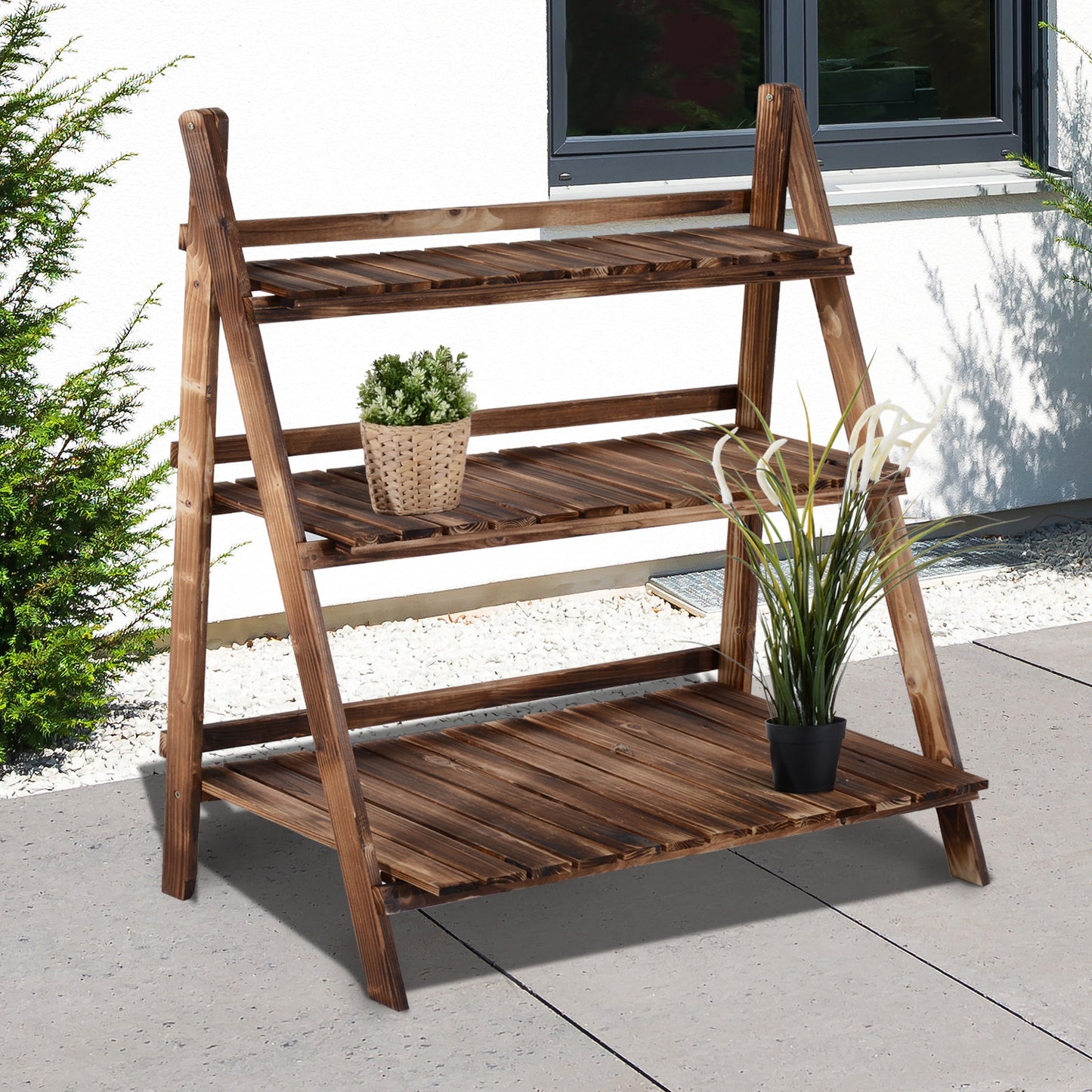 Outsunny Outdoor Plant Stand, Foldable Flower Stand 3-Tier Wooden Plant Shelf for Garden Indoor Outdoor, 16" x 15" x 37'' | Aosom Canada
