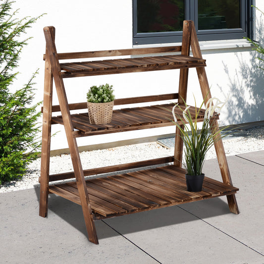 Outsunny Outdoor Plant Stand, Foldable Flower Stand 3-Tier Wooden Plant Shelf for Garden Indoor Outdoor, 16" x 15" x 37'' | Aosom Canada