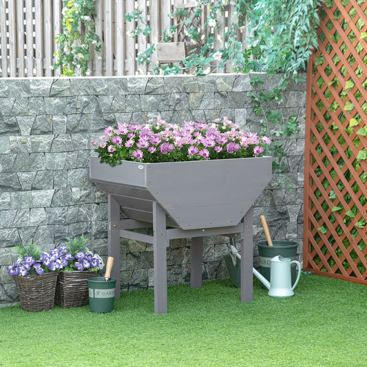 Outsunny Wood Raised Garden Bed with Non-Woven Fabric, Elevated Planting Box, Outdoor Vegetable Flower Container, Grey | Aosom Canada