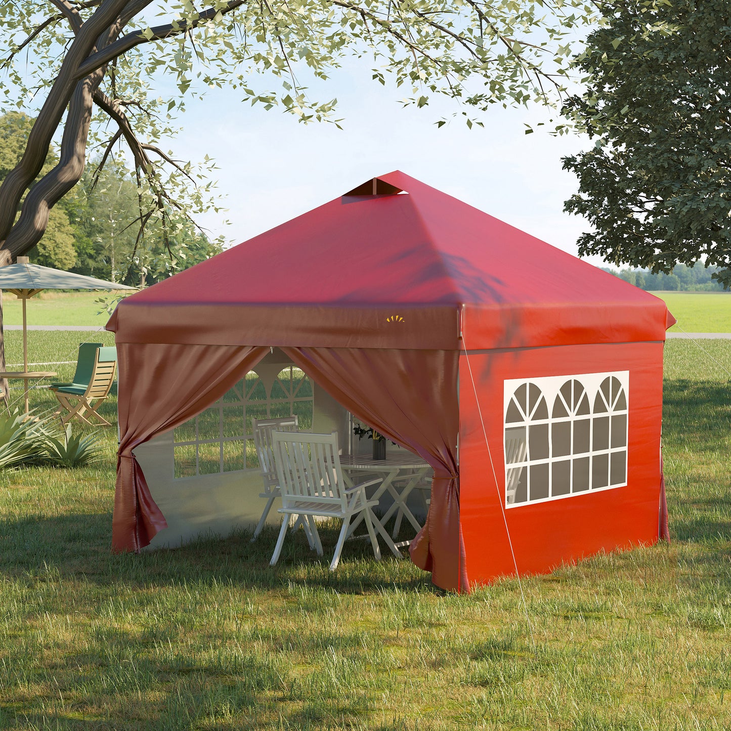 Outsunny 10' x 10' Pop Up Canopy Tent, Instant Shelter Tent with Sidewalls, Windows, Roller Bag for Garden, Patio, Red | Aosom Canada