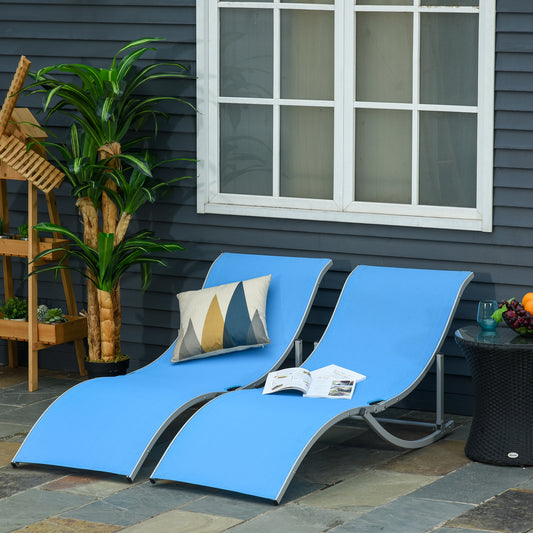 Outsunny Set of 2 S-shaped Foldable Lounge Chair Reclining Outdoor Chair for Patio Beach Garden With 264lbs Weight Capacity, Blue | Aosom Canada