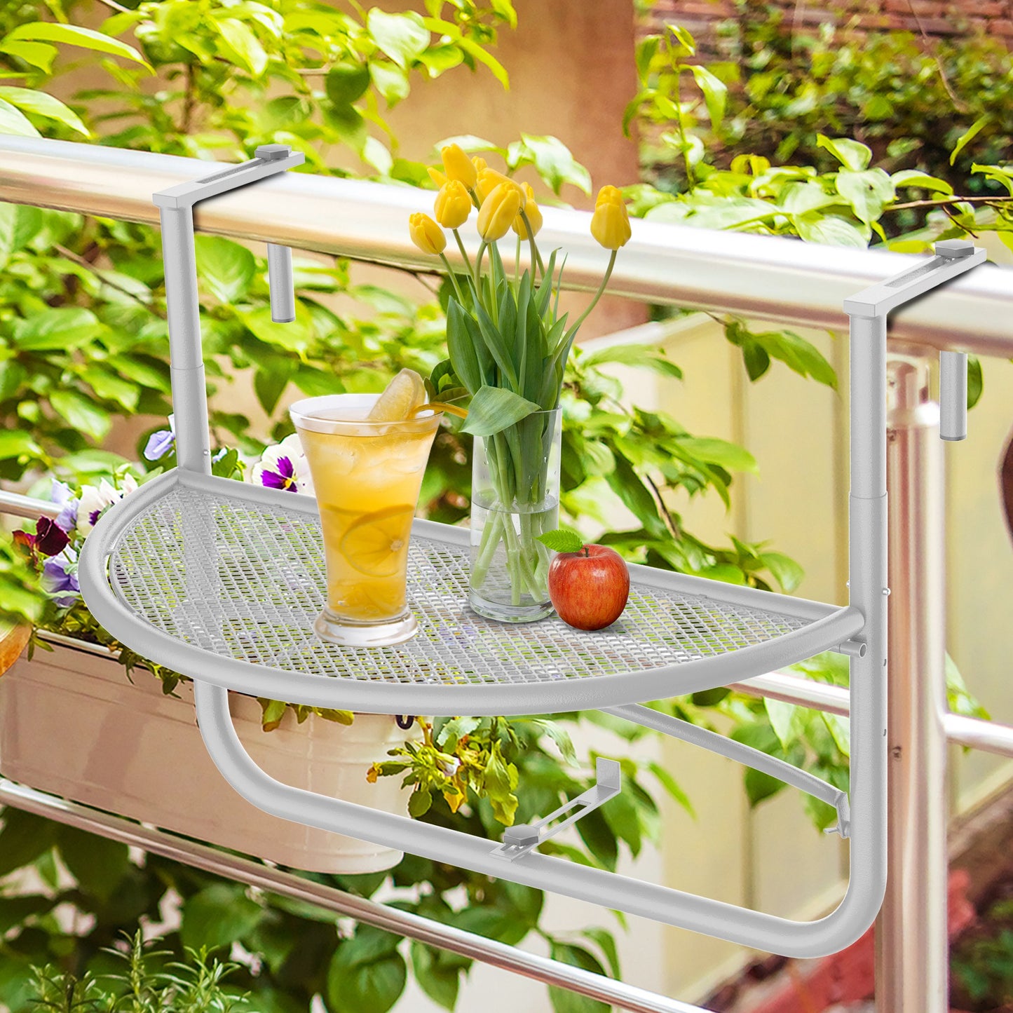 Outsunny Adjustable Balcony Hanging Rail Table Metal Mounting Mini Wall Desk Storage Rack, White | Aosom Canada