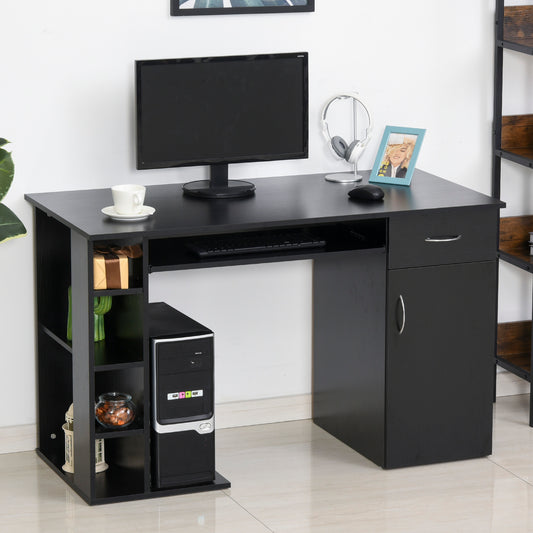 HOMCOM 47.25" Computer Desk PC Workstation Table with Storage Shelves Drawer Keyboard Tray Black | Aosom Canada
