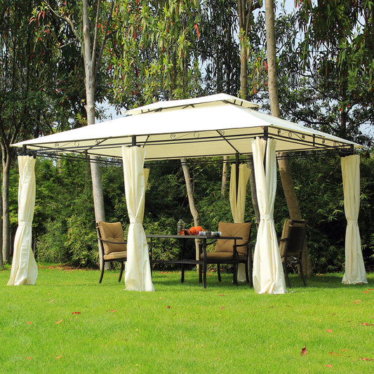 Outsunny 13'L x 10'W x 8.7'H Patio Gazebo Outdoor 2-Tiers Garden Canopy Yard Sunshade Shelter with Curtains Cream White | Aosom Canada