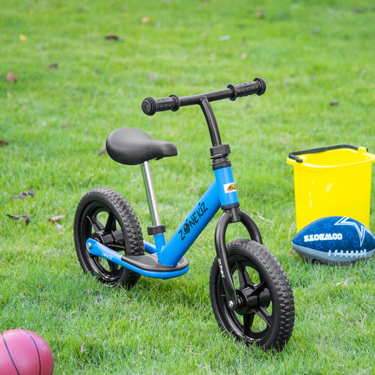Qaba 12" Kids Balance Bike No Pedal Bicycle Adjustable Seat and Handlebar Training Toddler Bike 3 - 5 Years Blue | Aosom Canada