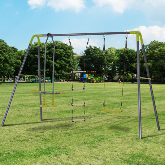 Homcom Metal Swing Sets 3 In 1 Kids Swing Set Double Face To Face Swing Chair Set Climbing Ladder Heavy Metal Swing Set | Aosom Canada