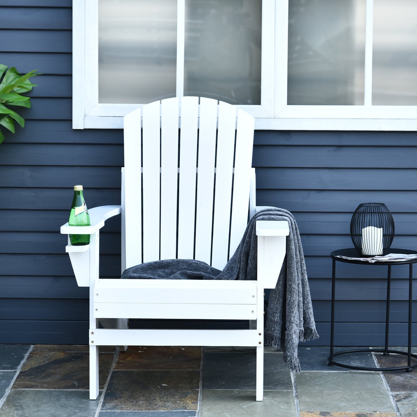 Outsunny Wood Adirondack Chair Outdoor Patio Chaise Lounge Seat Deck Reclined Bench w/ Cup Holder White | Aosom Canada