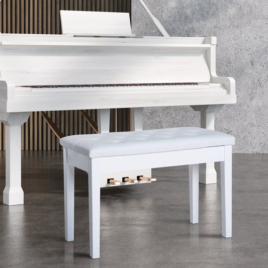 HOMCOM Piano Chair Faux Leather Padded Double / Duet Piano Bench Music Storage - White | Aosom Canada