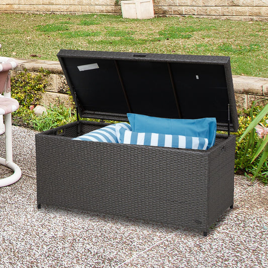 Outsunny Outdoor Plastic Rattan Storage Basket Large Capacity Foot Stool Rectangle Coffee Table w/ Handle | Aosom Canada