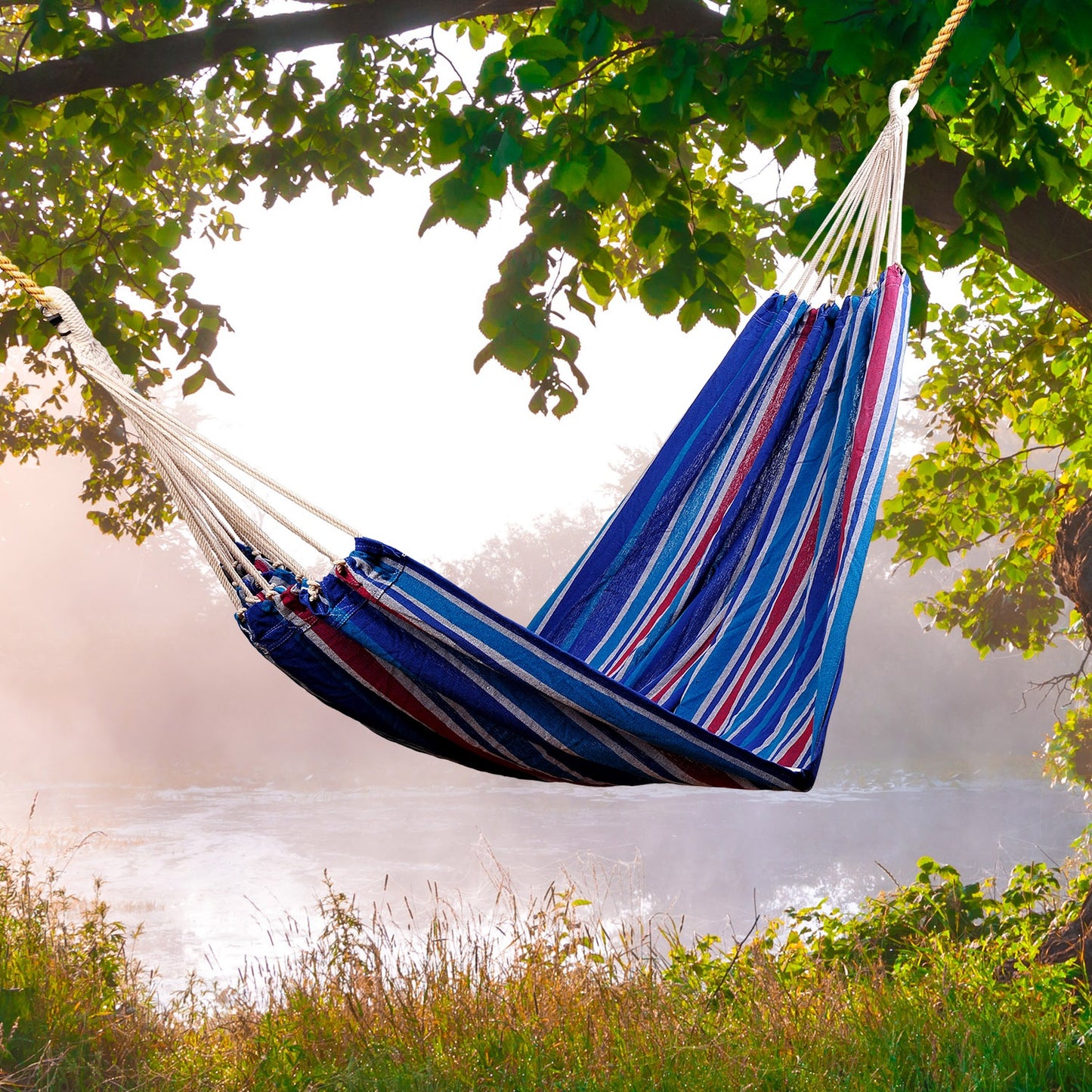 Hammock Bed Hammocks Blue 82.7"Lx59.1"W Cotton Outsunny | Aosom Canada
