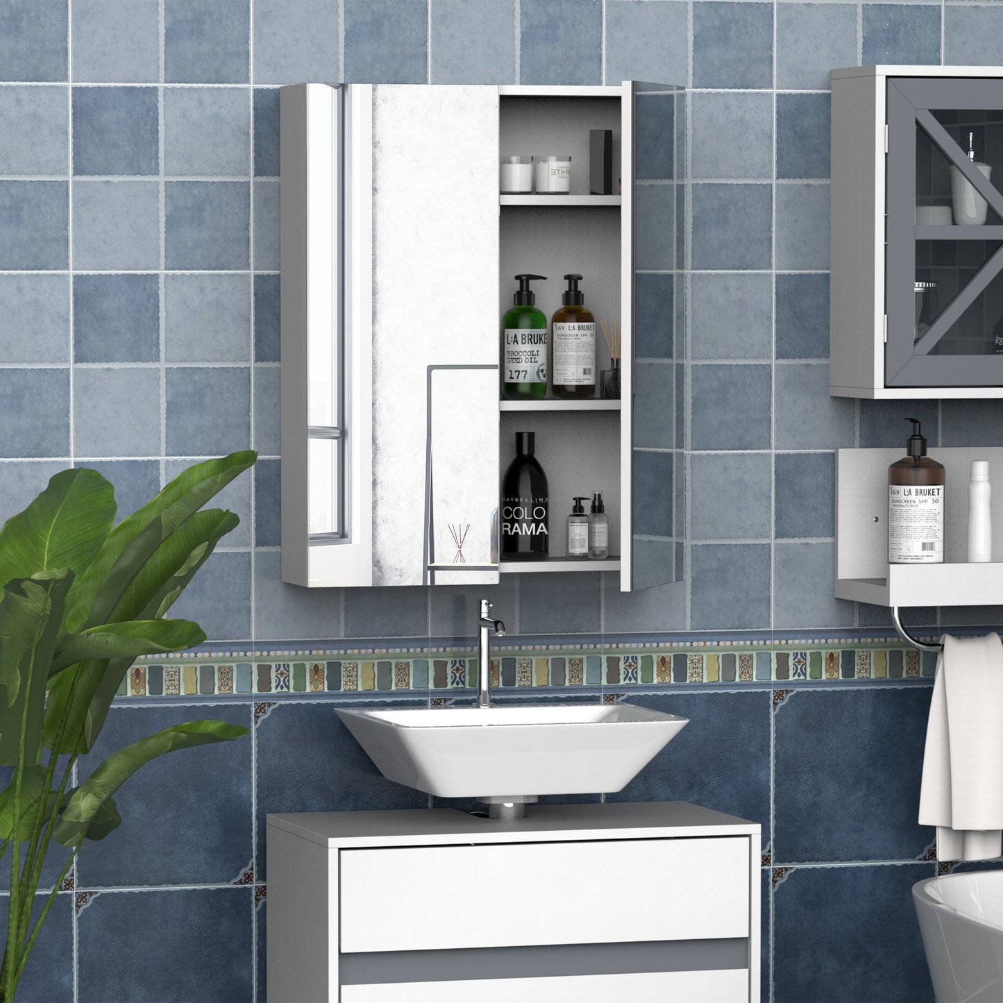 HOMCOM Wall Mount Bathroom Medicine Cabinet with Mirror, Storage Organizer with Adjustable Shelf, Double Door Cupboard, White | Aosom Canada