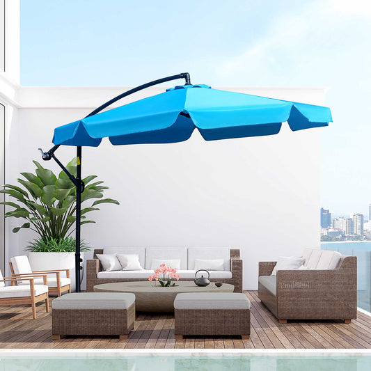 Outsunny 9FT Offset Hanging Patio Umbrella Cantilever Umbrella with Easy Tilt Adjustment, Cross Base and 8 Ribs for Backyard | Aosom Canada