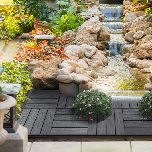 Outsunny 12" x 12" HDPE Interlocking Composite Deck Tile 11 Pack for the Patio or Porch for a New Classic Look, Grey | Aosom Canada