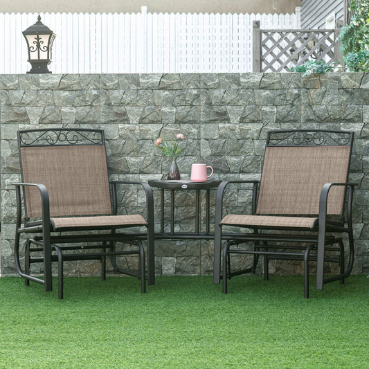 Outsunny Outdoor Glider Bench with Coffee Table, Patio 2-Seat Rocking Chair Swing Loveseat with Breathable Sling, Brown | Aosom Canada