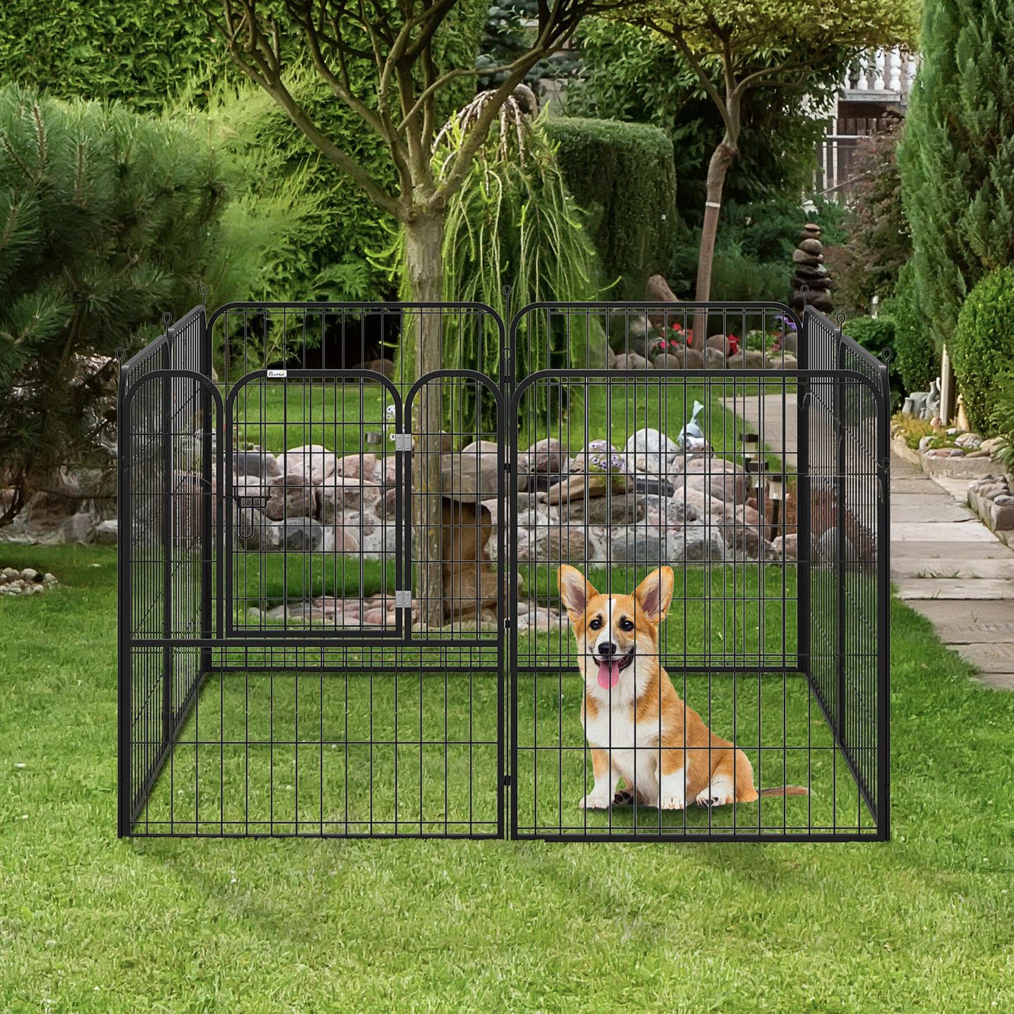 PawHut 8 Panel Pet Playpen Play Yard Fence Home DIY Heavy-Duty Metal Foldable Indoor Outdoor 31" x 39.25" | Aosom Canada