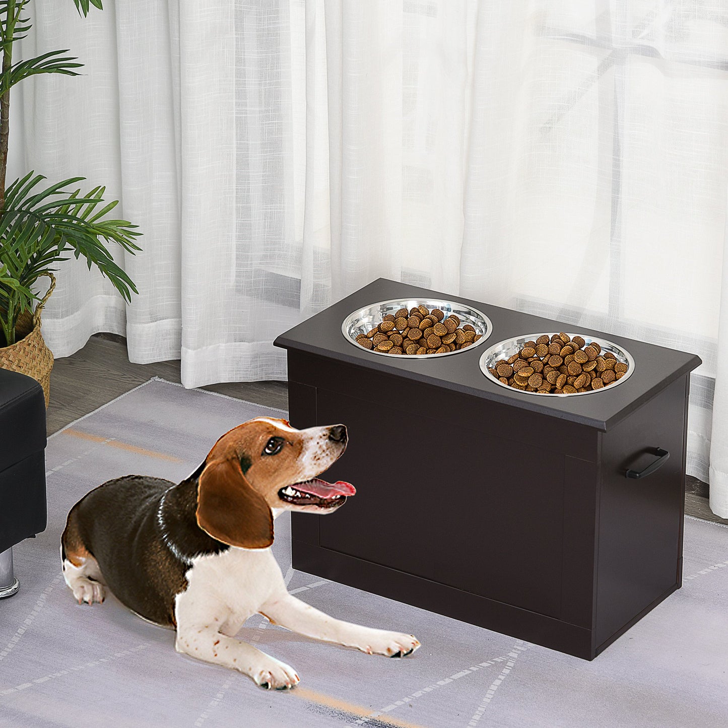 PawHut Raised Pet Bowls w/ Storage Function 2 Stainless Steel Dog Bowls Elevated Base for Large Dogs and Other Large Pet Dark Brown | Aosom Canada