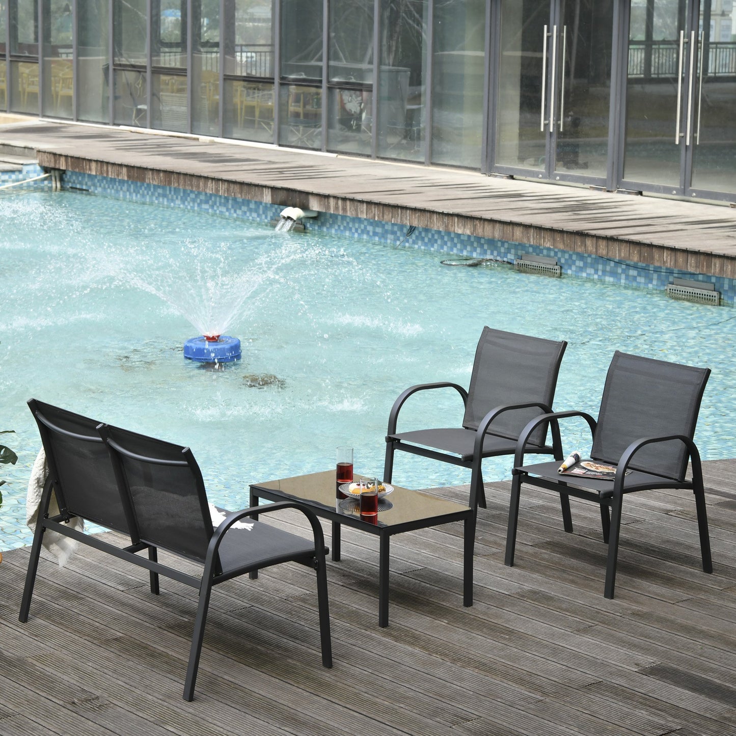 Outsunny 4-Piece Patio Furniture Set Garden Conversation Set w/ Loveseat Single Chairs and Coffee Table for Backyard Poolside Balcony | Aosom Canada