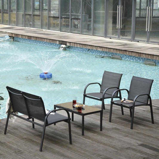 Outsunny 4-Piece Patio Furniture Set Garden Conversation Set w/ Loveseat Single Chairs and Coffee Table for Backyard Poolside Balcony | Aosom Canada