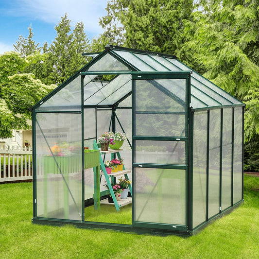 Outsunny 6.2' x 8.3' x 6.6' Clear Polycarbonate Greenhouse Large Walk-In Green House Galvanized Base Aluminium Frame | Aosom Canada