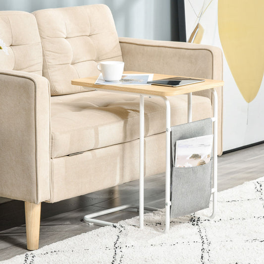 HOMCOM Industrial Side Table, C-Shaped Mobile End Coffee Table with Storage Bag for Sofa Couch Bed | Aosom Canada