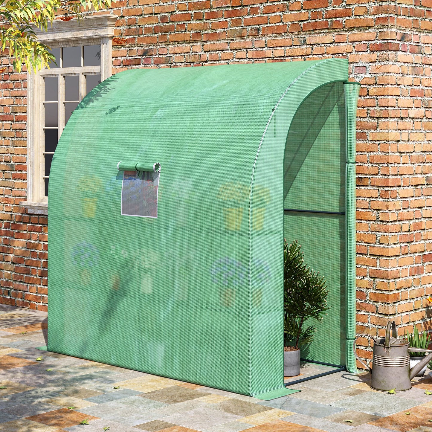 Outsunny 7' x 3' x 7' Outdoor Walk-In Greenhouse, Plant Nursery with Roll-up Windows, PE Cover, and 3 Wire Shelves, Green | Aosom Canada