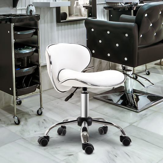 HOMCOM Adjustable Massage Stool Spa Beauty Salon Chair 360 Degrees Swivel Gas Lift PU Leather White | Aosom Canada