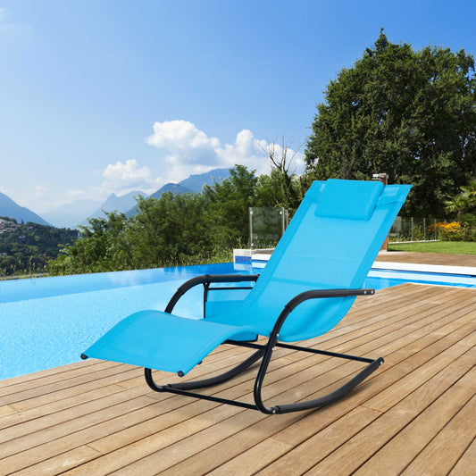 Outsunny Outdoor Rocking Recliner, Sling Sun Lounger with Removable Headrest and Side Pocket for Garden, Patio and Deck, Dark Blue | Aosom Canada