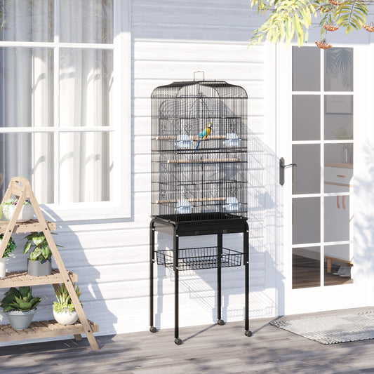 PawHut 60" Rolling Bird Cage Cockatoo House Play Top Finch Pet Supply with Wheels Black | Aosom Canada