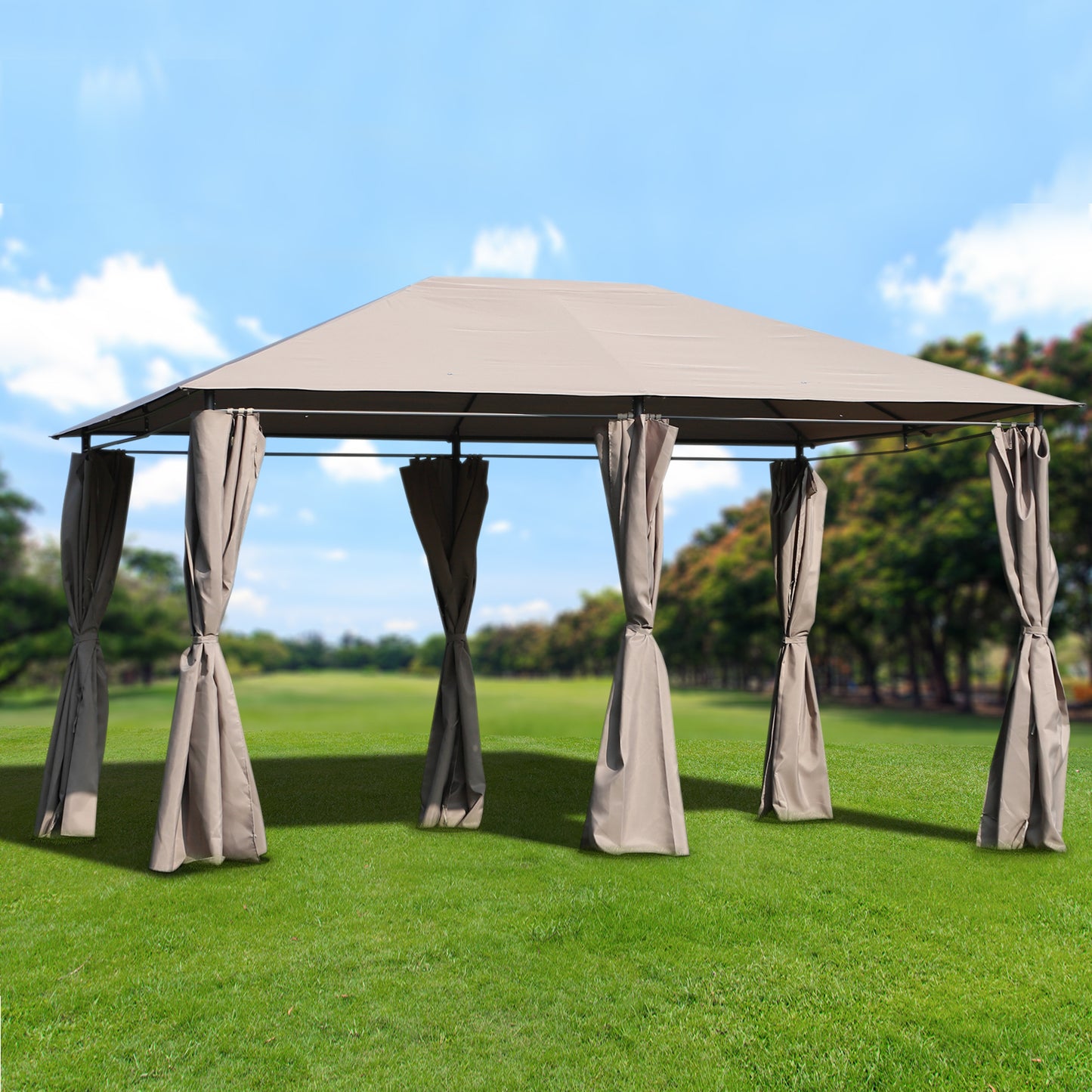Outsunny 13'x 10' Outdoor Patio Gazebo Garden Pavilion Backyard Canopy Party Tent Shelter Summer Sun Shade with Steel Framekhaki | Aosom Canada