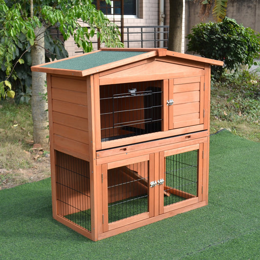 PawHut 40" Rabbit Hutch Wood Cage Poultry House Small Animal Habitats w/ Run | Aosom Canada