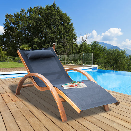 Outsunny Patio Chaise Lounge Chair with Headrest, Garden Sun Lounger Recliner with Wood Frame, Texteline, Black | Aosom Canada